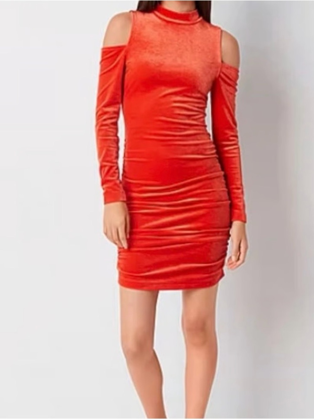 Red Velvet Cold-Shoulder Women's Dress
